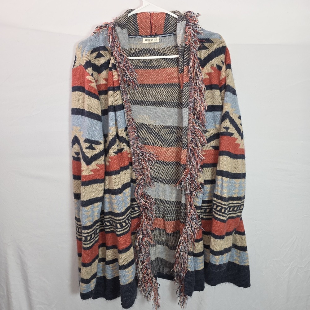 Women's Margeaux & Ellie Southwestern Open Shawl Cardigan Sweater Fringe Size XL
